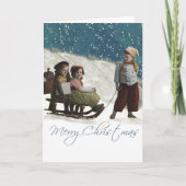 ヴィンテージの子どもたちがクリスマスの冬を過ごす シーズンカード (正面)