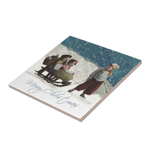 ヴィンテージの子どもたちがクリスマスの冬を過ごす タイル (側面)