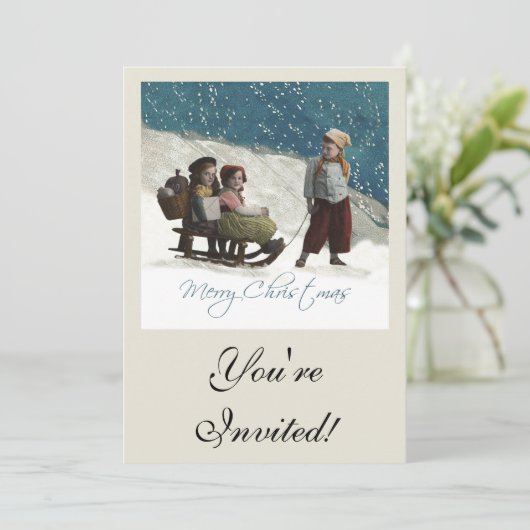 ヴィンテージの子どもたちがクリスマスの冬を過ごす 招待状 (スタンド正面)