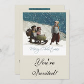 ヴィンテージの子どもたちがクリスマスの冬を過ごす 招待状 (正面/裏面)