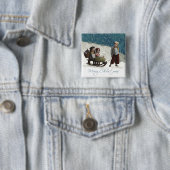 ヴィンテージの子どもたちがクリスマスの冬を過ごす 缶バッジ (インサイチュ)