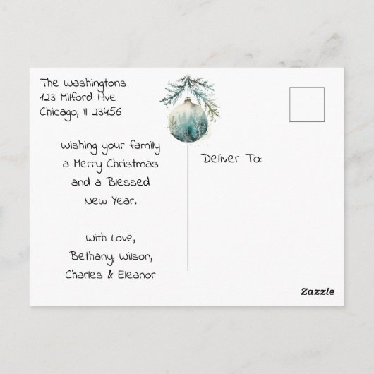 ヴィンテージの子どもたちがクリスマスプレゼントを開く ポストカード (裏面)