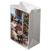 ヴィンテージの子どもたちがクリスマスプレゼントを開く ミディアムペーパーバッグ (正面アングル)