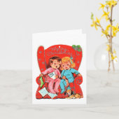 ヴィンテージの子どもたちがサンタで待つ カード (黄色い花)