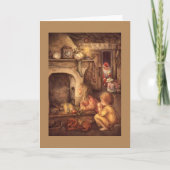 ヴィンテージの子どもたちがサンタクロースを待つ シーズンカード (正面)