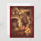 ヴィンテージの子どもたちがサンタクロースを待つ シーズンポストカード (正面/裏面)