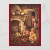 ヴィンテージの子どもたちがサンタクロースを待つ シーズンポストカード (正面)