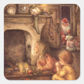 ヴィンテージの子どもたちがサンタクロースを待つ スクエアシール (正面)