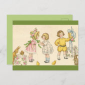 ヴィンテージの子どもたちが復活祭に挑戦する ポストカード (正面/裏面)