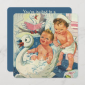 ヴィンテージの子どもたち白鳥のタブ，男の子の誕生日パーティー 招待状 (正面/裏面)