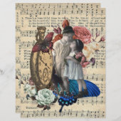 ヴィンテージの子どもとフローラコラージスクラップブック紙 (正面/裏面)