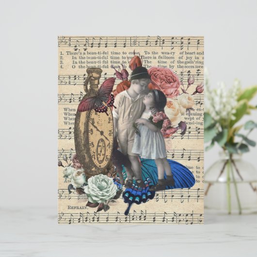 ヴィンテージの子どもとフローラコラージスクラップブック紙 (スタンド正面)