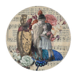 ヴィンテージの子どもとフローラコラージュ カッティングボード