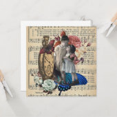 ヴィンテージの子どもとフローラコラージュ カード (正面/裏面インサイチュ)