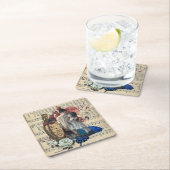 ヴィンテージの子どもとフローラコラージュ スクエアペーパーコースター (インサイチュ)