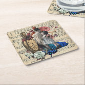 ヴィンテージの子どもとフローラコラージュ スクエアペーパーコースター (アングル)
