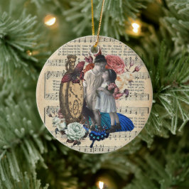 ヴィンテージの子どもとフローラコラージュ セラミックオーナメント