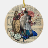 ヴィンテージの子どもとフローラコラージュ セラミックオーナメント (正面)