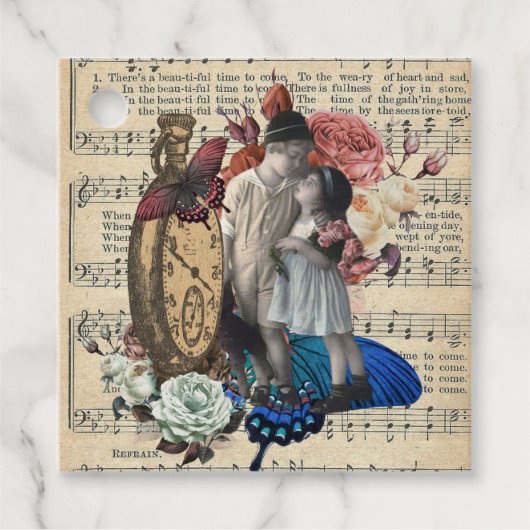 ヴィンテージの子どもとフローラコラージュ フェイバータグ (正面)