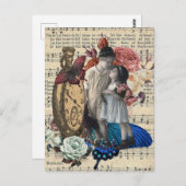 ヴィンテージの子どもとフローラコラージュ ポストカード (正面/裏面)