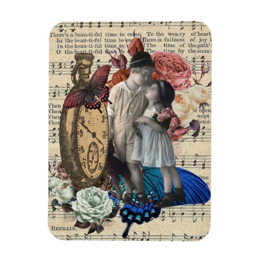 ヴィンテージの子どもとフローラコラージュ マグネット (縦)