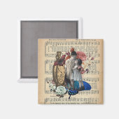 ヴィンテージの子どもとフローラコラージュ マグネット (正面/裏面)