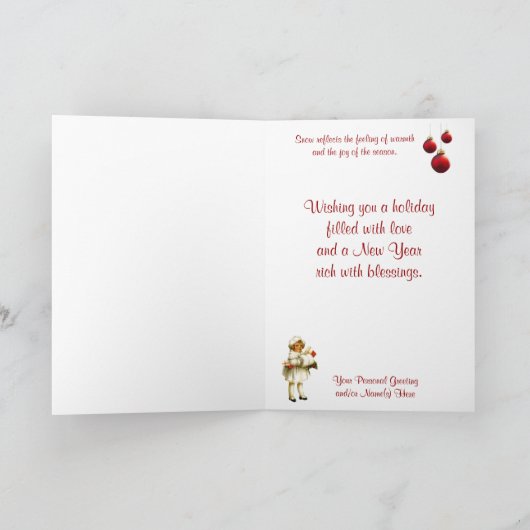 ヴィンテージの子どもとブルドッグが楽しいクリスマスを願う シーズンカード (内部)