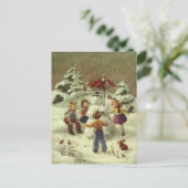 ヴィンテージの子どもの雪だるま ポストカード (スタンド正面)