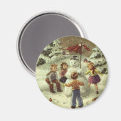 ヴィンテージの子どもの雪だるま マグネット (正面/裏面)