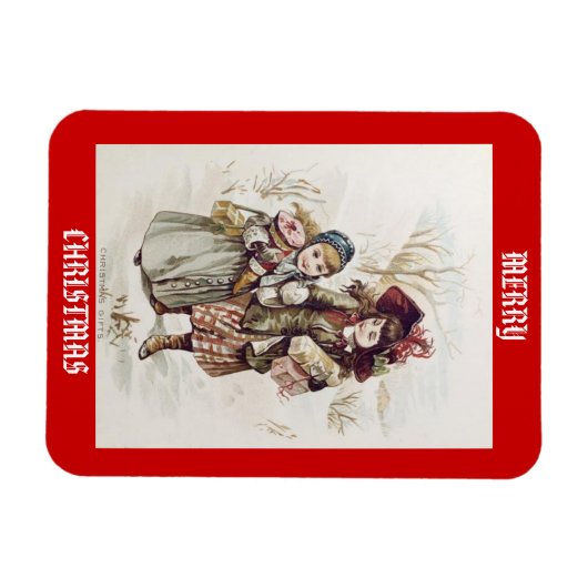 ヴィンテージの子どもメリークリスマスマグネット マグネット (横)