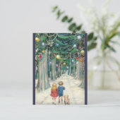 ヴィンテージの子ども歩く – クリスマスツリー シーズンポストカード (スタンド正面)