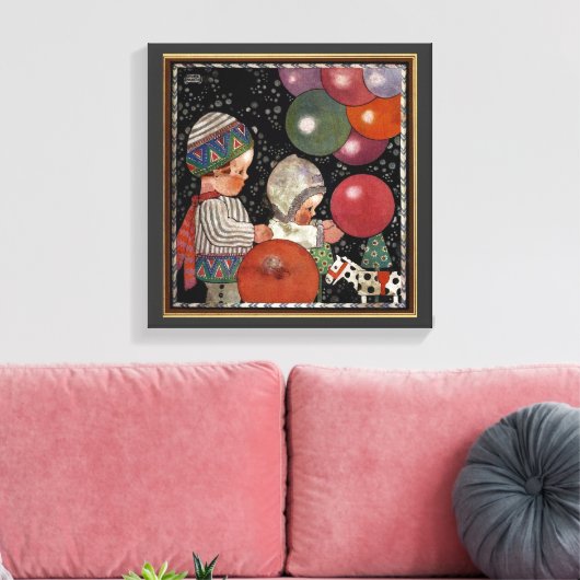 ヴィンテージの子ども誕生会、風船やおもちゃなど キャンバスプリント (インサイチュ (リビング))