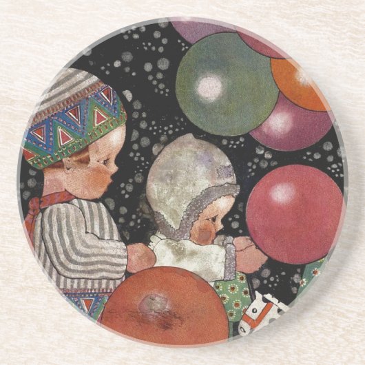 ヴィンテージの子ども誕生会、風船やおもちゃなど コースター (正面)