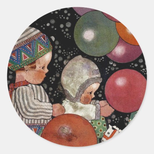 ヴィンテージの子ども誕生会、風船やおもちゃなど ラウンドシール (正面)