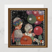 ヴィンテージの子ども誕生会、風船やおもちゃなど 招待状 (正面/裏面)