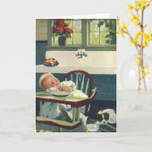 ヴィンテージの子ども、ベビー眠るハイチェアキッチン カード (黄色い花)