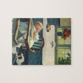 ヴィンテージの子ども、ベビー眠るハイチェアキッチン ジグソーパズル (横)