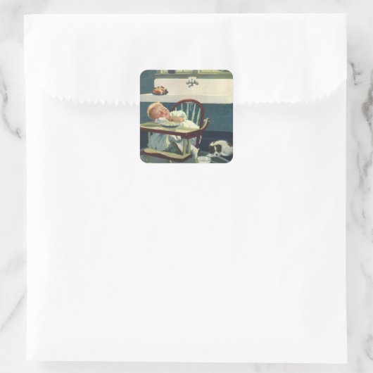 ヴィンテージの子ども、ベビー眠るハイチェアキッチン スクエアシール (バッグ)