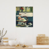 ヴィンテージの子ども、ベビー眠るハイチェアキッチン ポスター (キッチン)