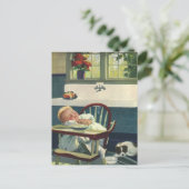 ヴィンテージの子ども、ベビー眠るハイチェアキッチン ポストカード (スタンド正面)