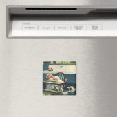 ヴィンテージの子ども、ベビー眠るハイチェアキッチン マグネット (インサイチュ (食洗機))