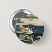 ヴィンテージの子ども、ベビー眠るハイチェアキッチン 缶バッジ (正面&裏面)