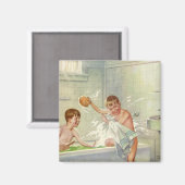 ヴィンテージの子ども、ボーイズ·ブラザーズが浴槽で跳ね回る マグネット (正面/裏面)