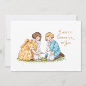 ヴィンテージの子ども、白いバンニ、復活祭の挨拶 シーズンカード (正面)