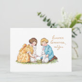 ヴィンテージの子ども、白いバンニ、復活祭の挨拶 シーズンカード (スタンド正面)