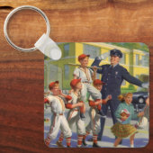 ヴィンテージの子ども、野球選手がガードを越える キーホルダー (正面)