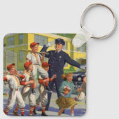 ヴィンテージの子ども、野球選手がガードを越える キーホルダー (裏面)
