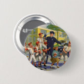 ヴィンテージの子ども、野球選手がガードを越える 缶バッジ (正面&裏面)