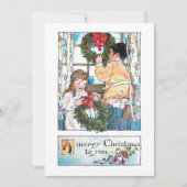 ヴィンテージの子をウィンドウに表示/クリスマスリース シーズンカード (正面)