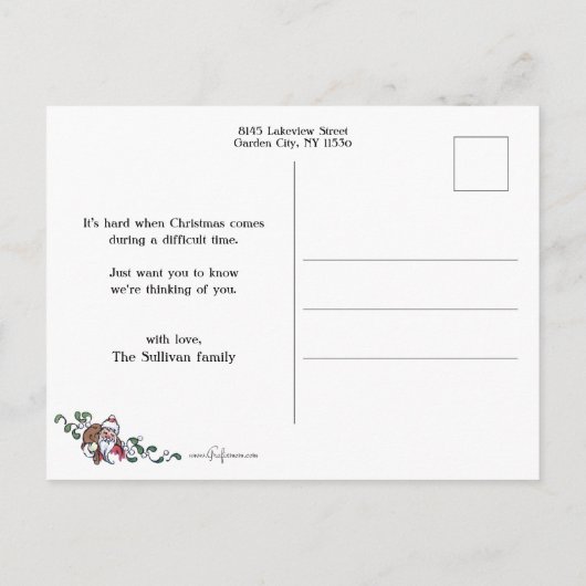 ヴィンテージの子をウィンドウに表示/クリスマスリース ポストカード (裏面)